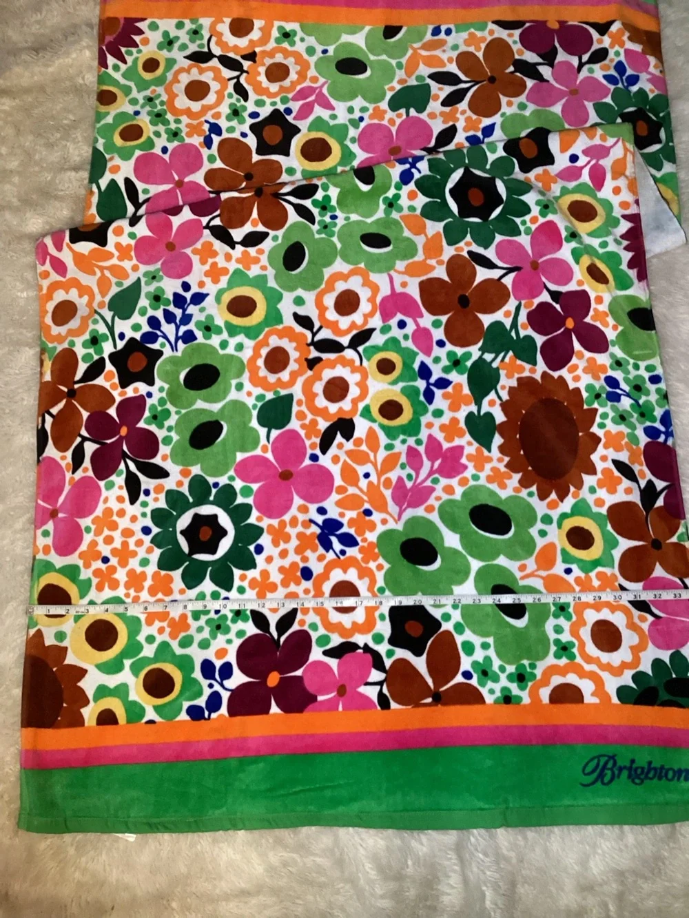 Brighton Multicolor Floral Beach Towel with Green Hem